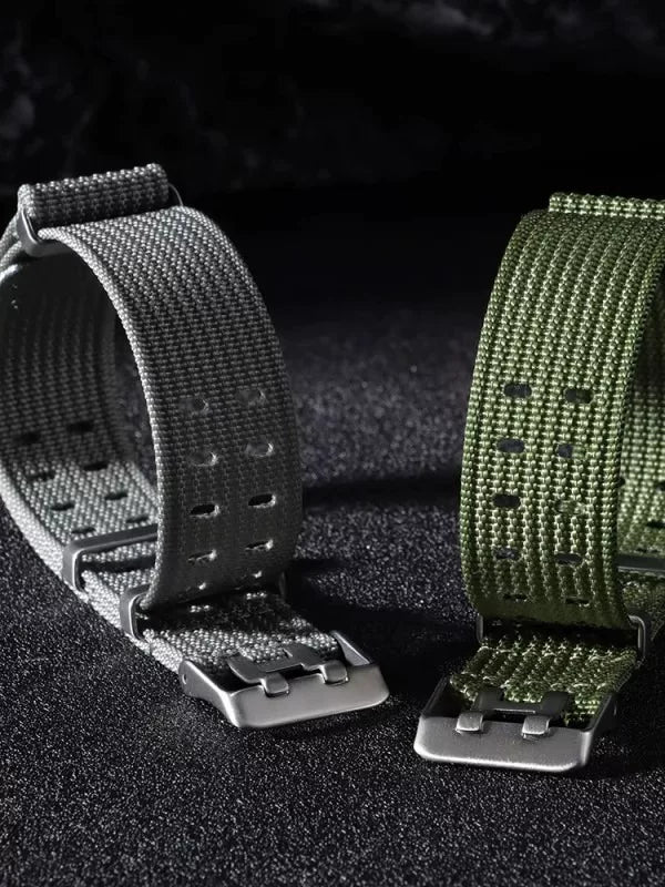 NATO nylon strap One through double row holes breathable woven watch strap 20mm 22mm black blue grey green fxd 285mm