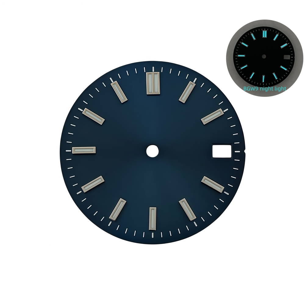 28.5mm NH35 Dial Log Marker Sunburst Surface BGW9 Luminous Dial blue