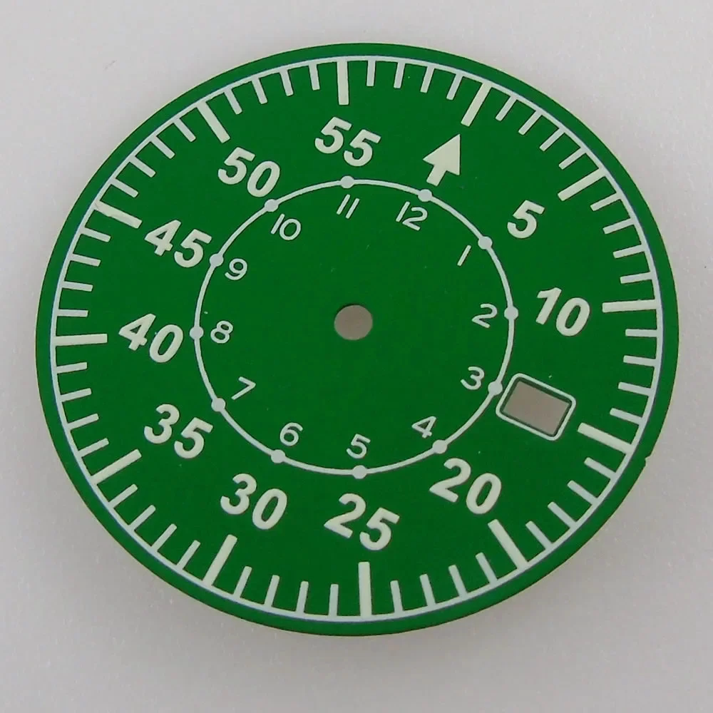 33.5MM Sterile Pilot Dial for TMI NH35 Green luminous Date Window Green BLue Black Vintage Style