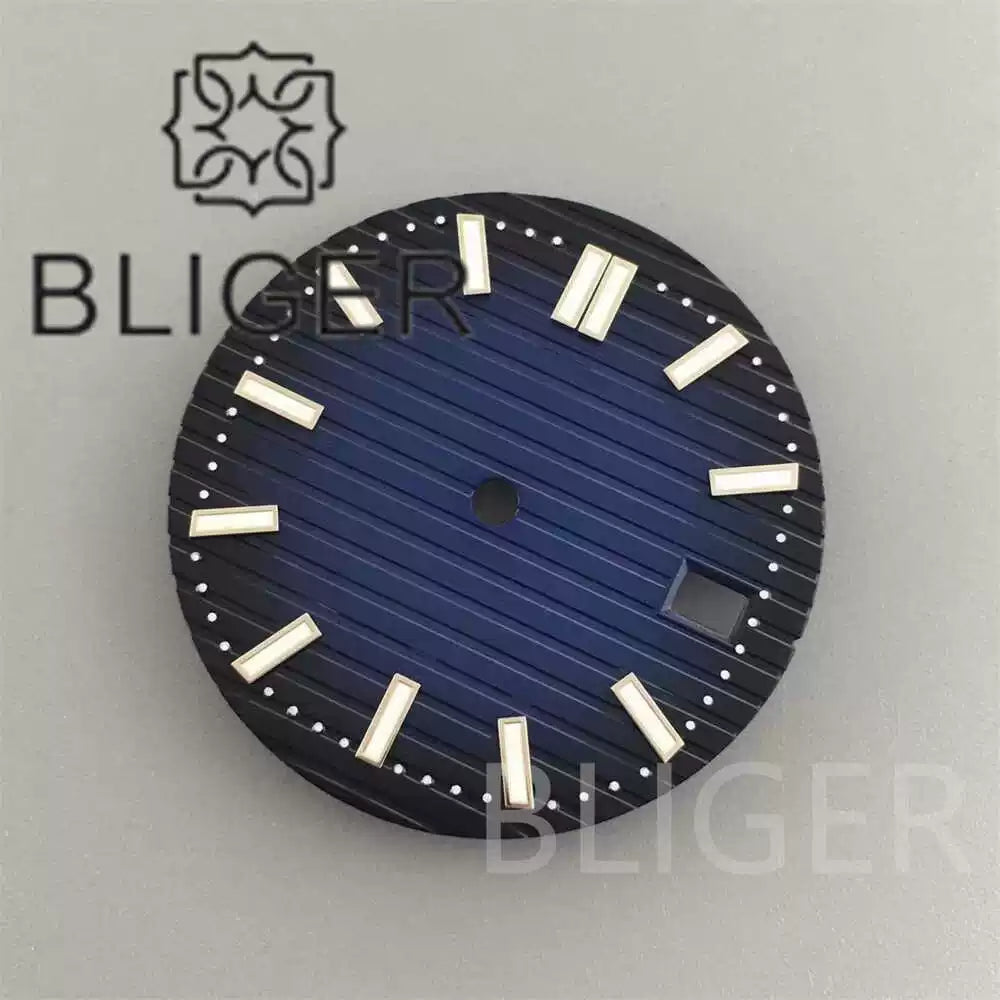 29.5MM Nautilus Dial for Seiko NH35 green luminous double bar 12 hour marker