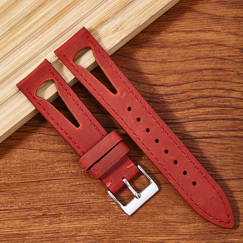 Hollow Summer Leather Strap Crazy Horse Universal 20/21/22/24MM Perforated Breathable Soft band