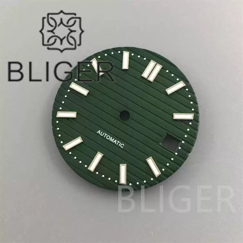 29.5MM Nautilus Dial for Seiko NH35 green luminous double bar 12 hour marker