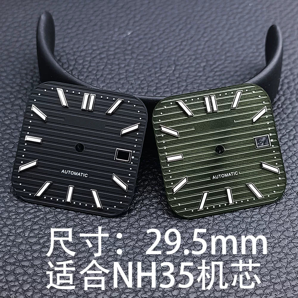 29.5mm Square dial NH35 movement silver nail green luminous