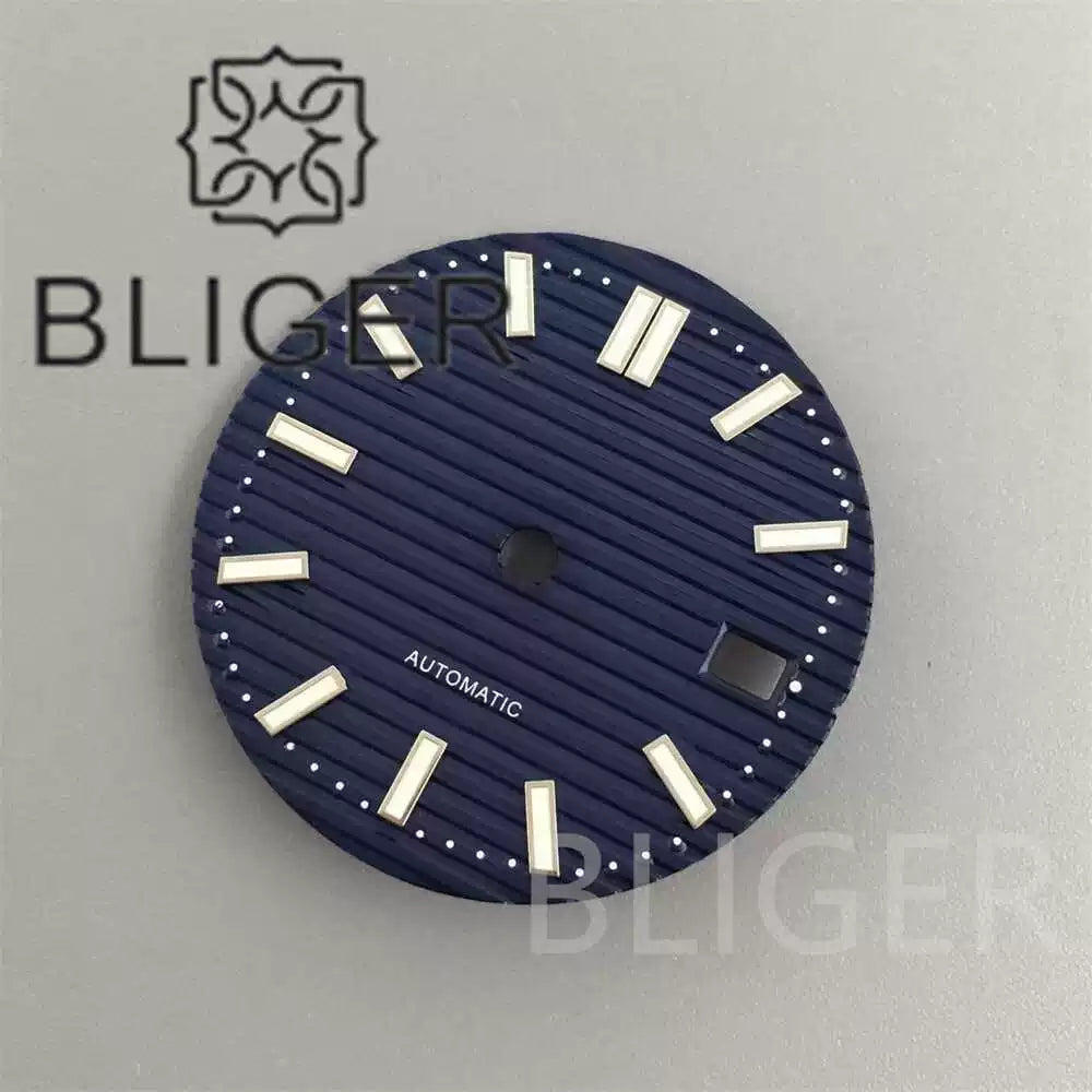 29.5MM Nautilus Dial for Seiko NH35 green luminous double bar 12 hour marker