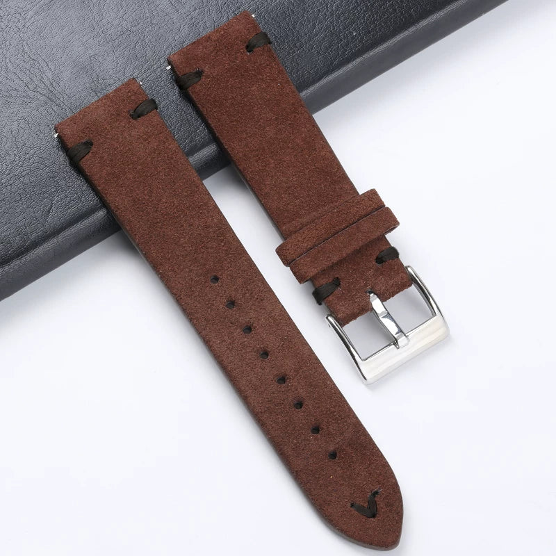 Suede leather Strap Quick-release real cowhide flip leather strap 18 20 22 24mm unisex