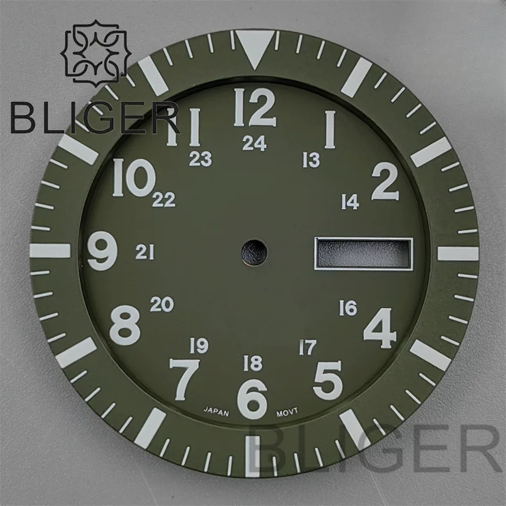 34.3mm Dial For NH36 Day-Date double calendar window green luminous