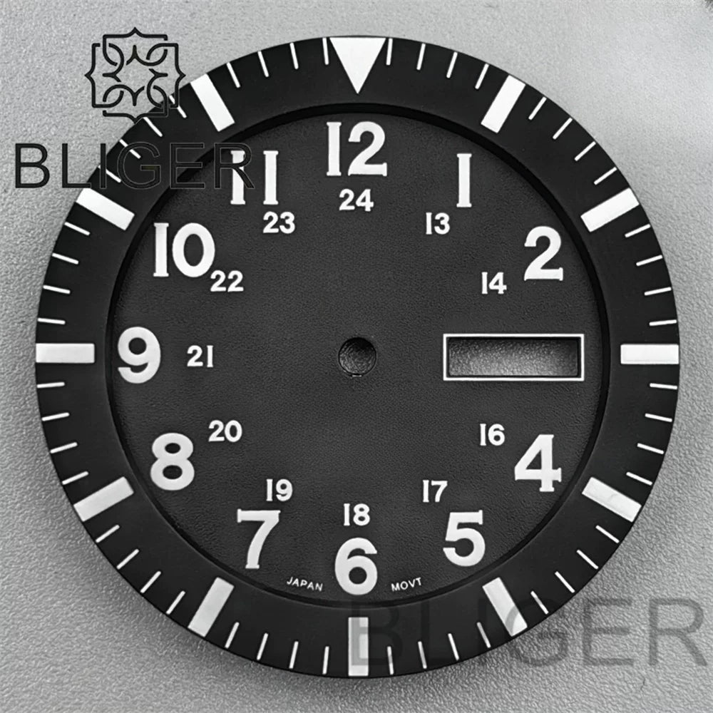 34.3mm Dial For NH36 Day-Date double calendar window green luminous