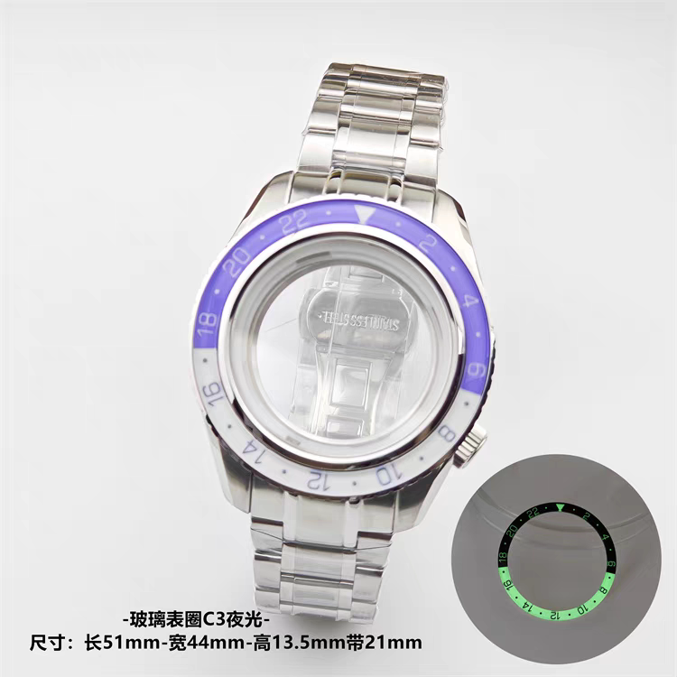44mm GS Mod Dive Watch Case For NH34 NH35 36 with Tai Chi Bezel BGW9 Lume Sterile Dial Case Hands Ice Blue Luminous Mineral Glass