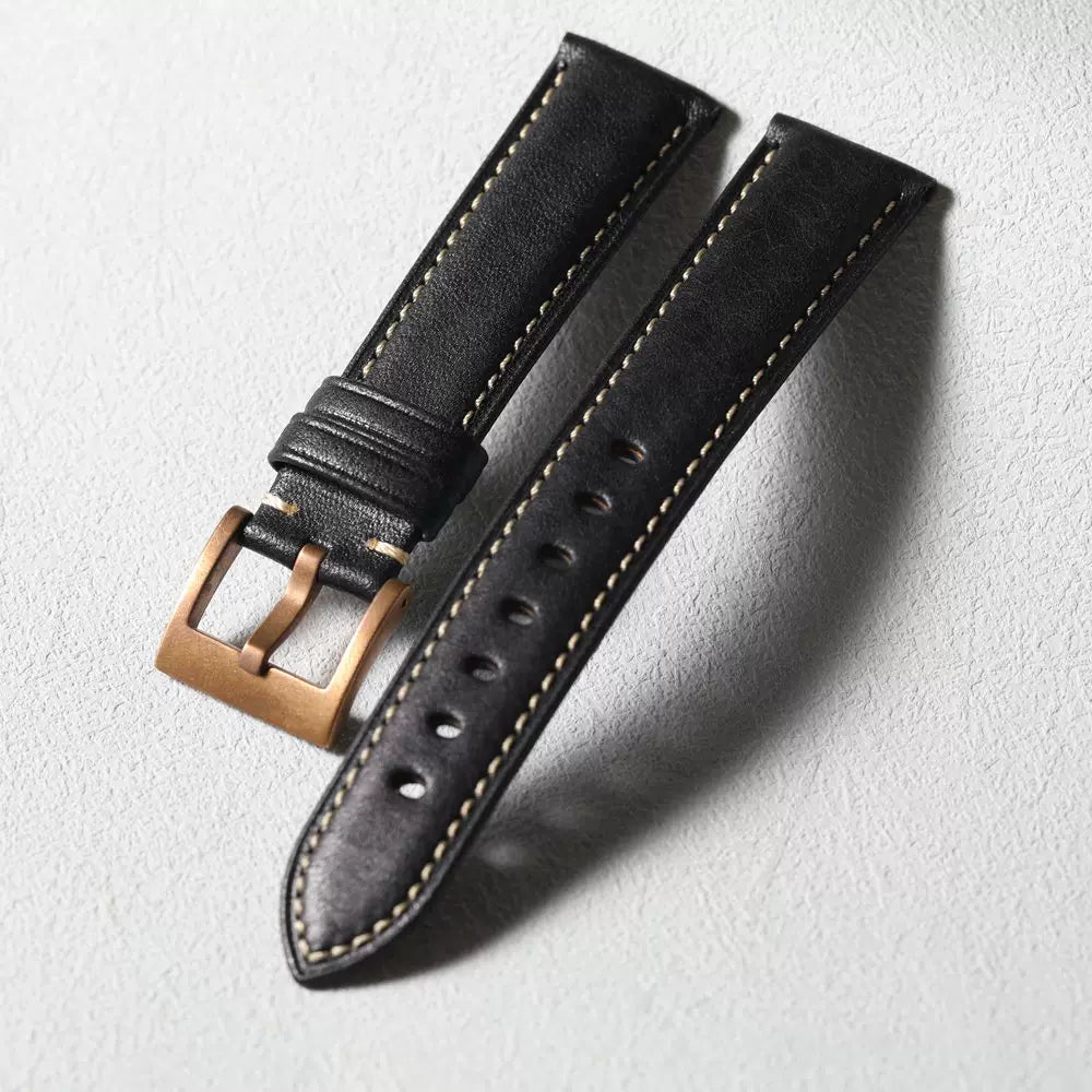 Handmade Bronze Buckle Watch Strap 19 20 21 22MM Pure Copper clasp Cowhide Bracelet Leather Soft Retro Style