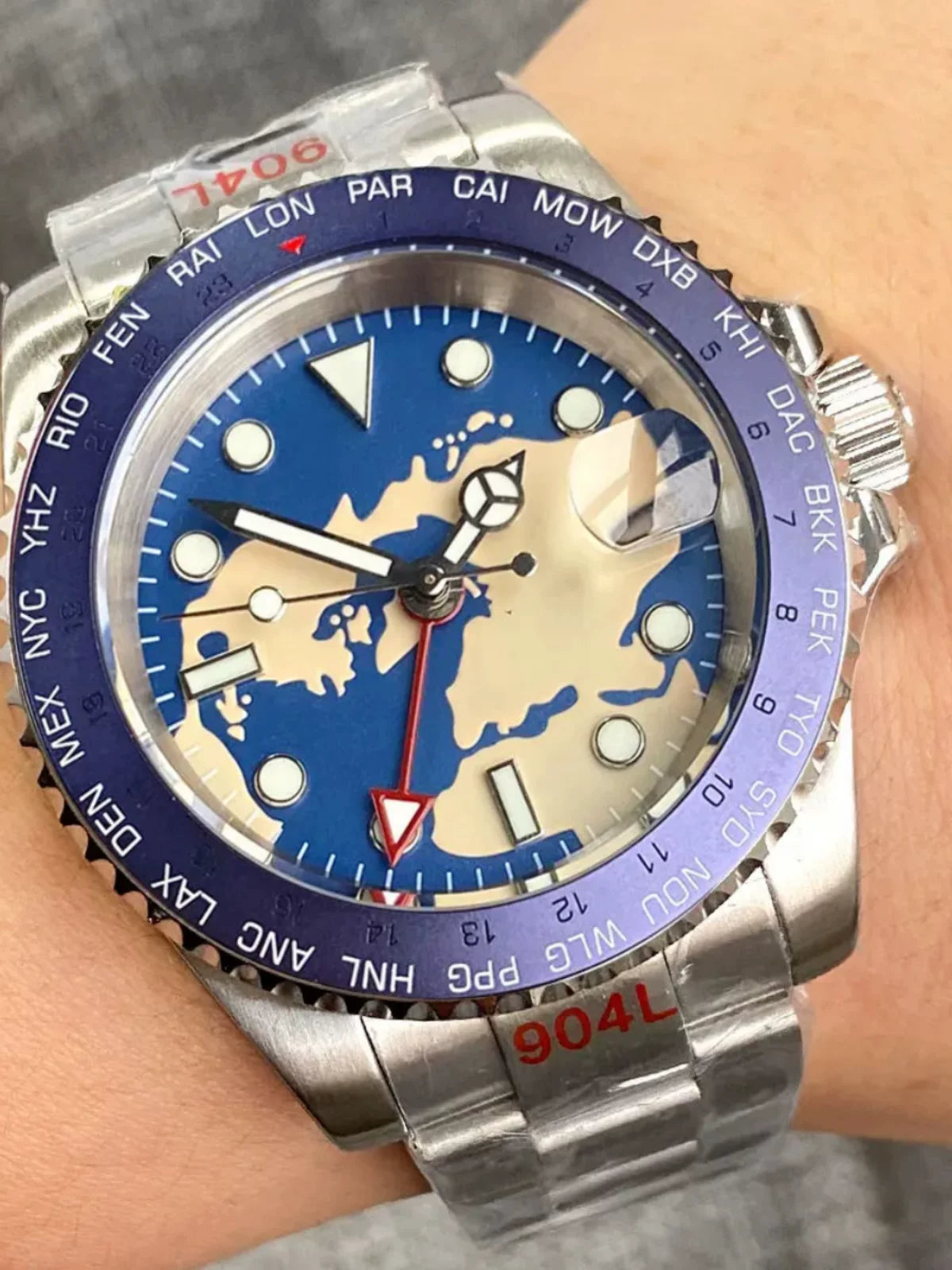 40MM GMT Watch Earth Theme TMI NH34Al two time zones Sapphire 20ATM Professional Bezel Insert TD240A