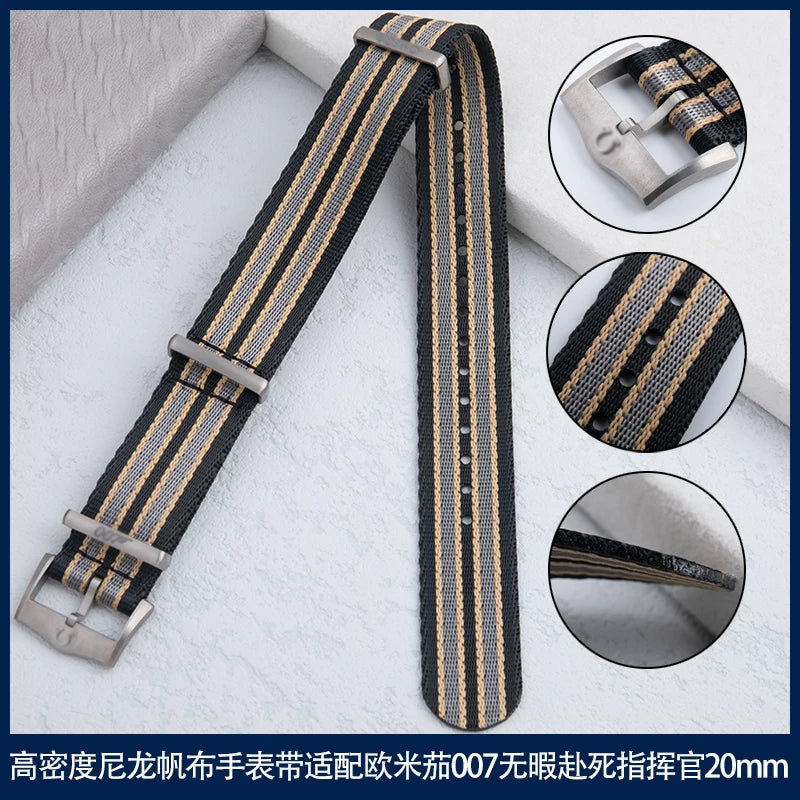 Titanium Buckle NATO Nylon Canvas Watch Strap 20mm width 308mm length