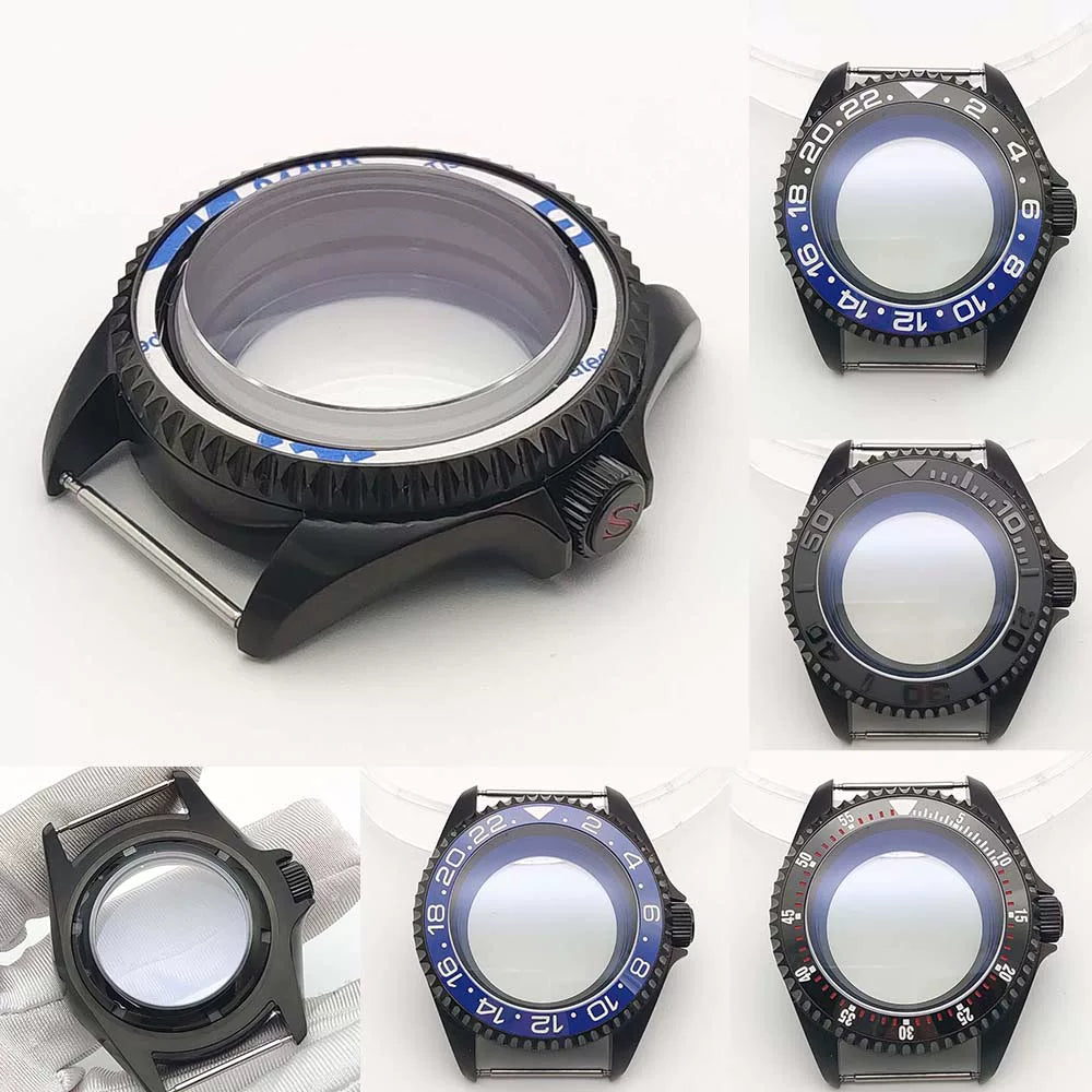 42MM Pvd Black Submariner Watch case Diver Mod Accessary Double Domed sapphire for NH35 34 36 38 etc 10Bar