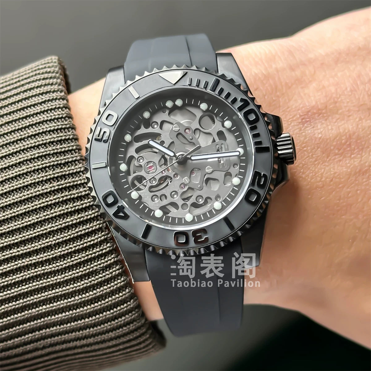 40MM Skeleton Yacht-Master Watch Automatic NH72 hollow movement green luminous sapphire10 Bar