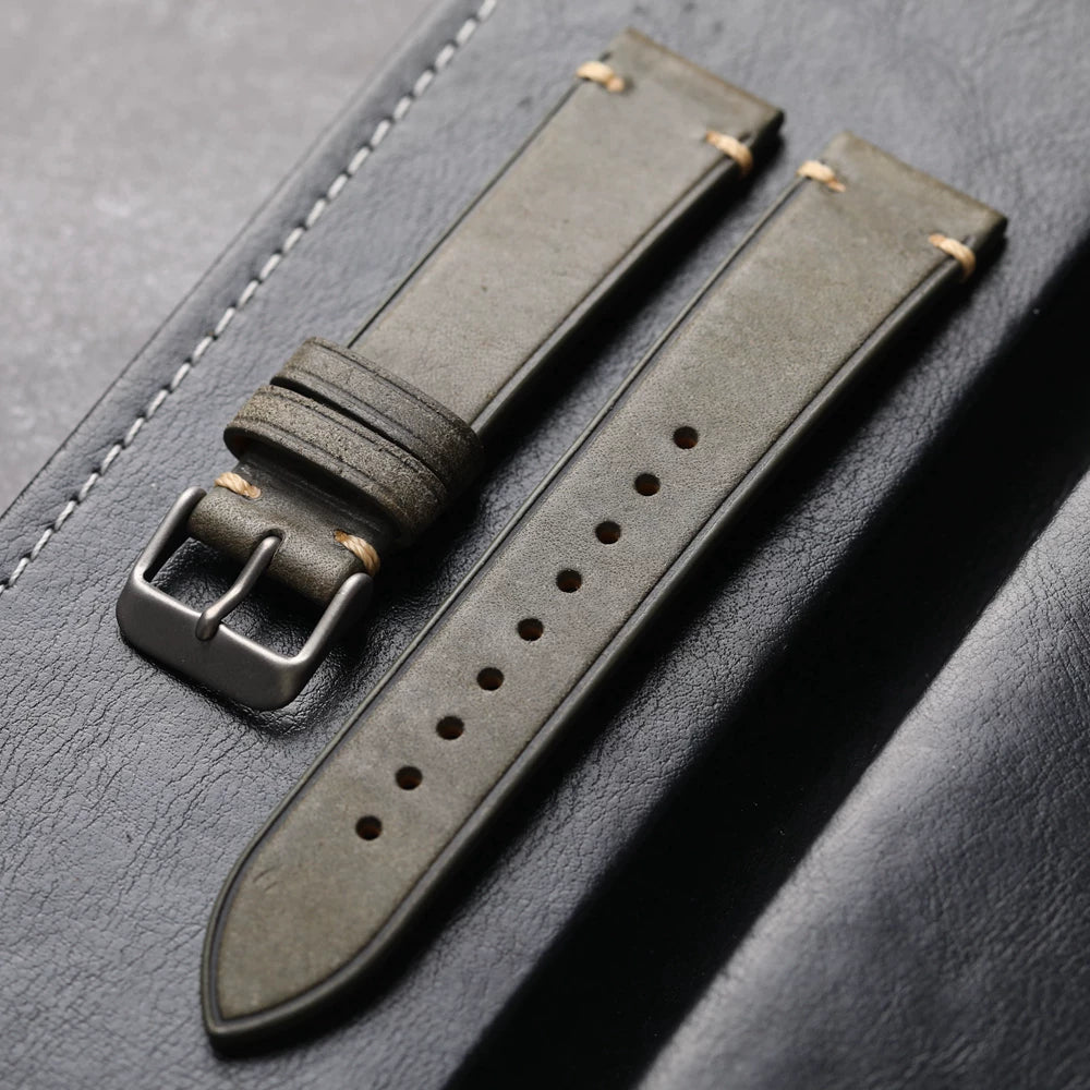Titanium Clasp Handmade cowhide Leather strap 19 20 21 22MM retro style
