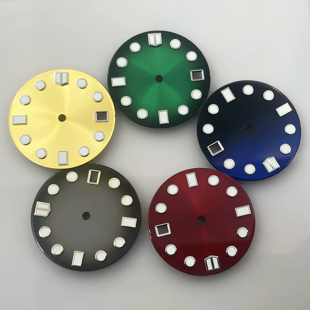 28.5MM Double bar Watch dial blue and green luminous light for NH35 NH36 NH35 dial, watch accessories NH35 customization