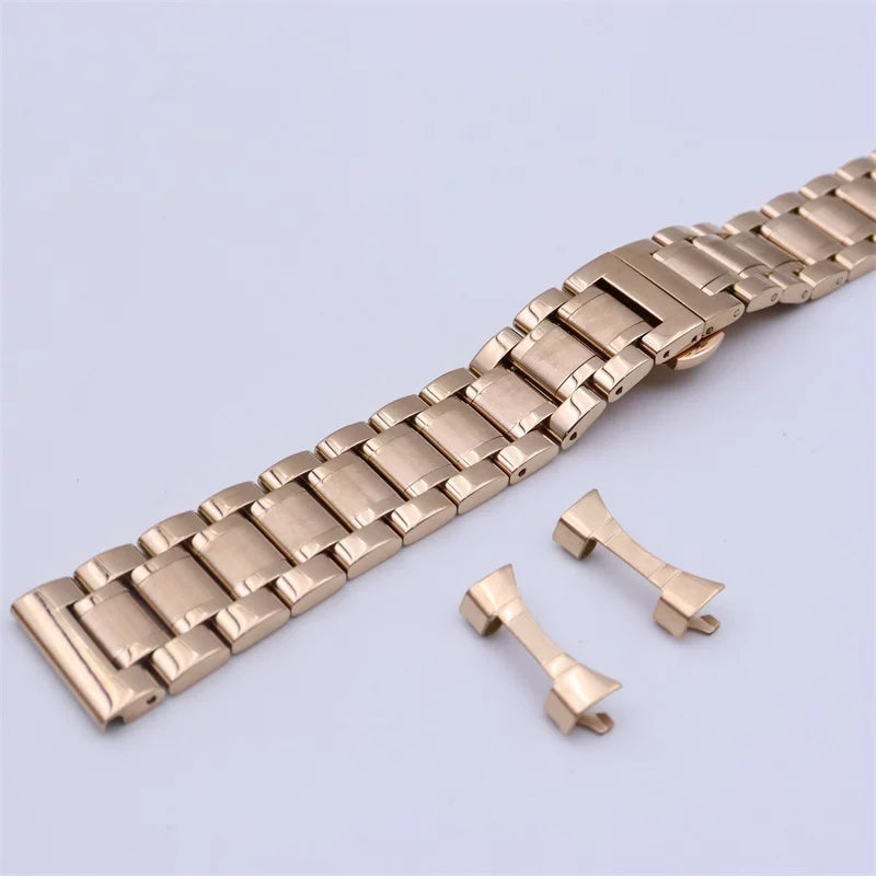 316L Solid Stainless Steel Bracelet Butterfly Buckle Flat End Blue Gold Silver Black Rose Gold+ Curved End link