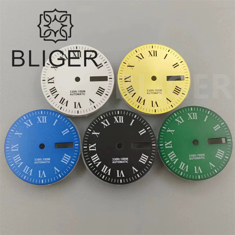 29mm NH36 Dial Day DateWindow Classic Roman Number Marker Green Luminous