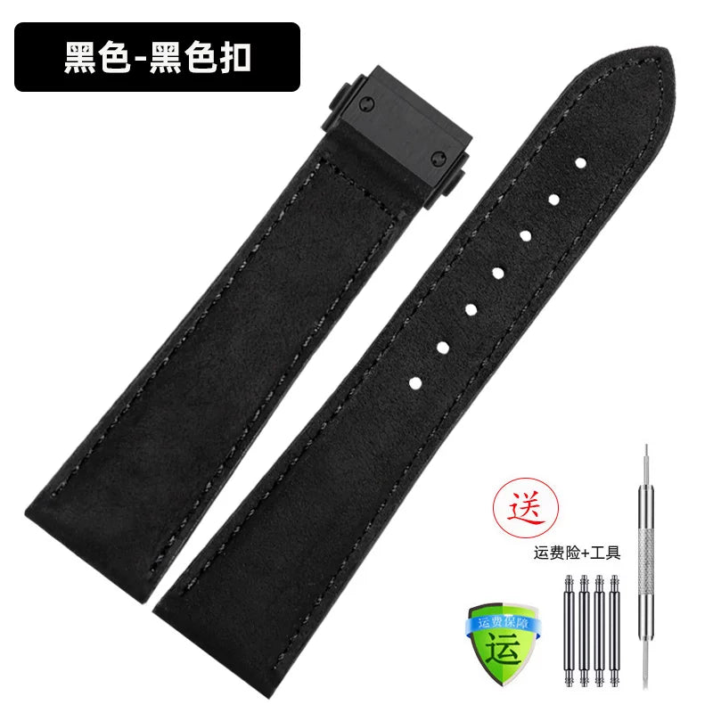 Matte retro leather strap black and green folding buckle band 20mm Italian