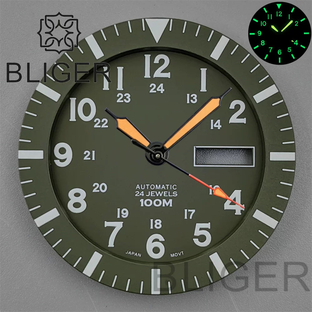 42MM Silver / black Pilot case retro strap with 34.3mm dial pin for NH35 NH36 watch accessories