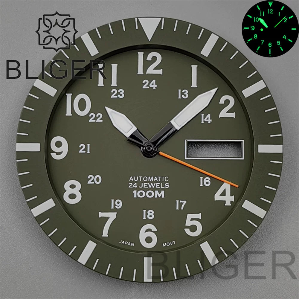42MM Silver / black Pilot case retro strap with 34.3mm dial pin for NH35 NH36 watch accessories