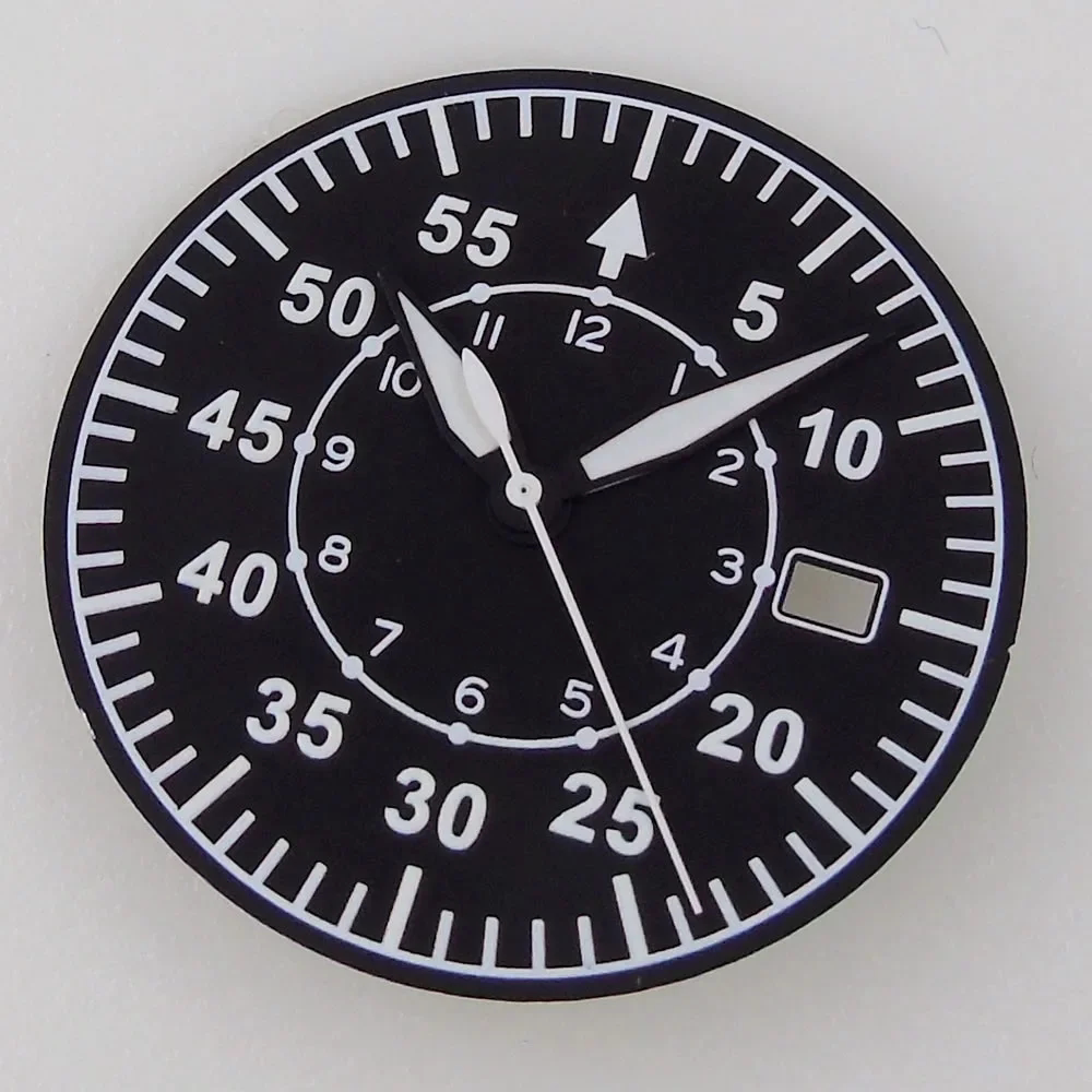33.5MM Sterile Pilot Dial for TMI NH35 Green luminous Date Window Green BLue Black Vintage Style