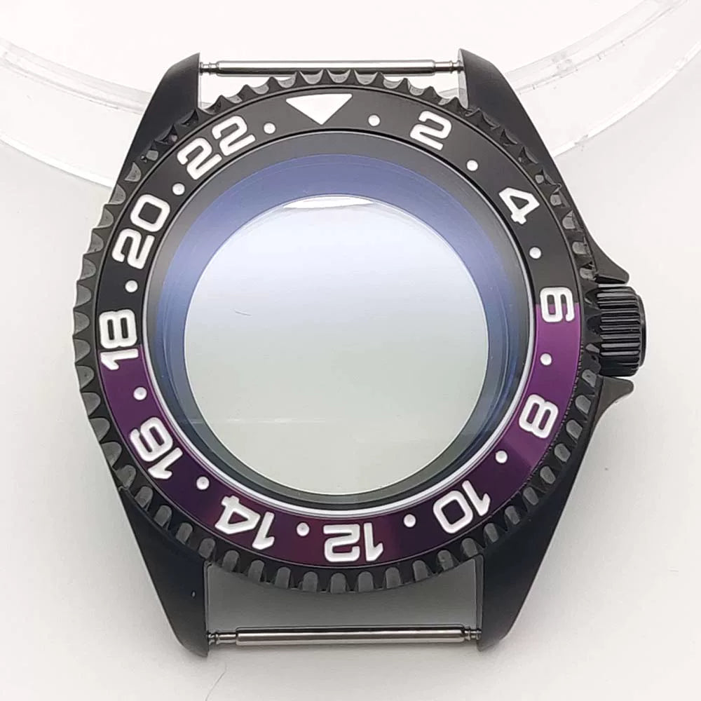 42MM Pvd Black Submariner Watch case Diver Mod Accessary Double Domed sapphire for NH35 34 36 38 etc 10Bar