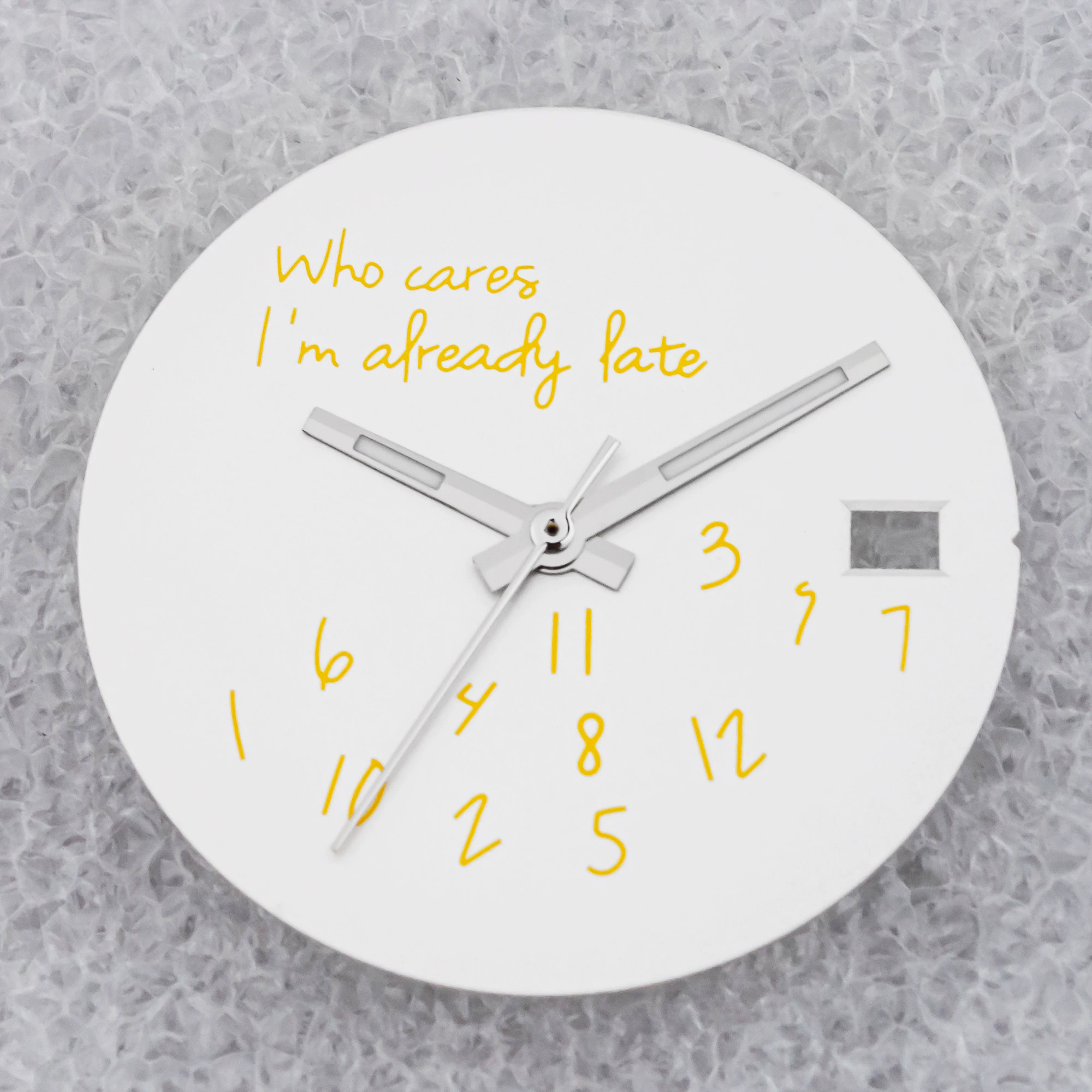 NO Date Window Dial Who Cares I'm Already Late for NH35 movement 28.5mm Green Lume Hands