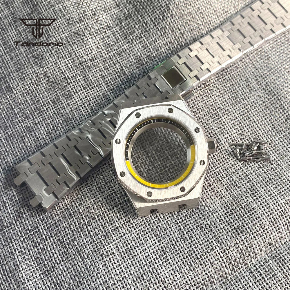 42mm Royal Oak AP Case Stainless Steel Brushed Octagon Watch Case Bracelet Glass Back Chapter Ring Sapphire Glass Fit NH35 NH36 Automatic Movement