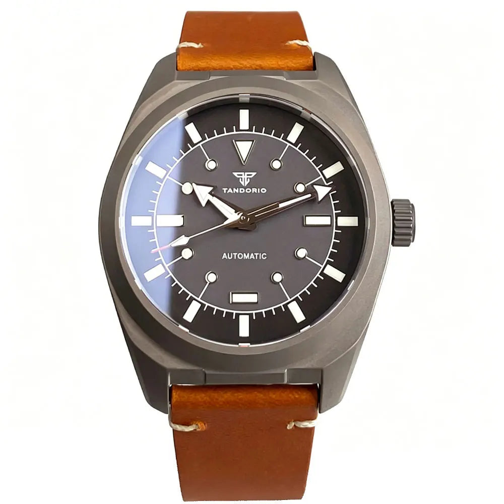 40mm Titanium Pilot Watch Tandorio TD701 Automatic MIYOTA 8215 PT5000 Luminous Sapphire Glass 10ATM