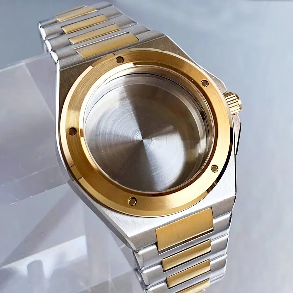 40mm Engineer Watch Case Glass back Solid back For NH35 NH36 NH34 PT5000 ETA1824 Movement Bracelet Rubber strap Two tone gold