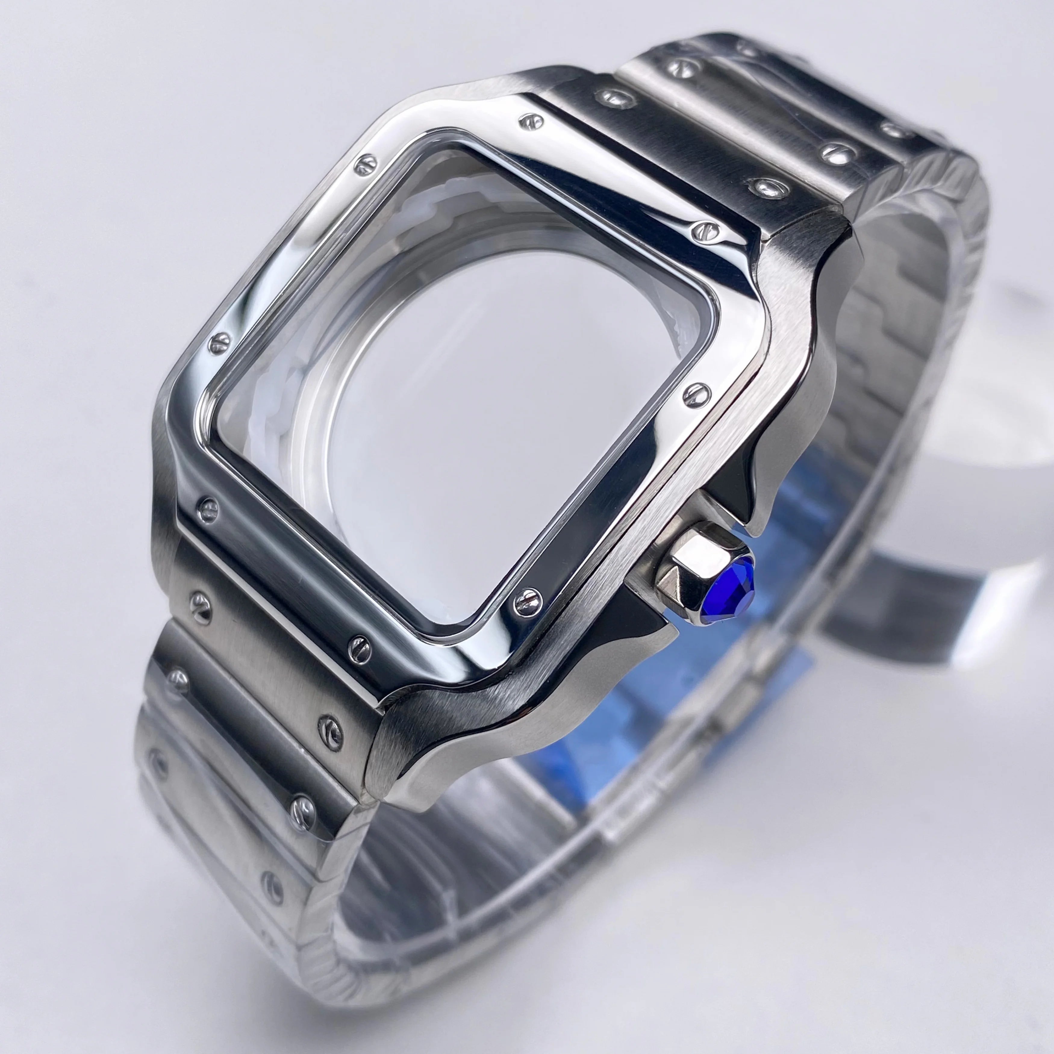 38mm NH35 Square Watch Case 316L Stainless steel Watch Accessories Santos Modification Parts for NH35 4R35 NH36 4R36 Movements
