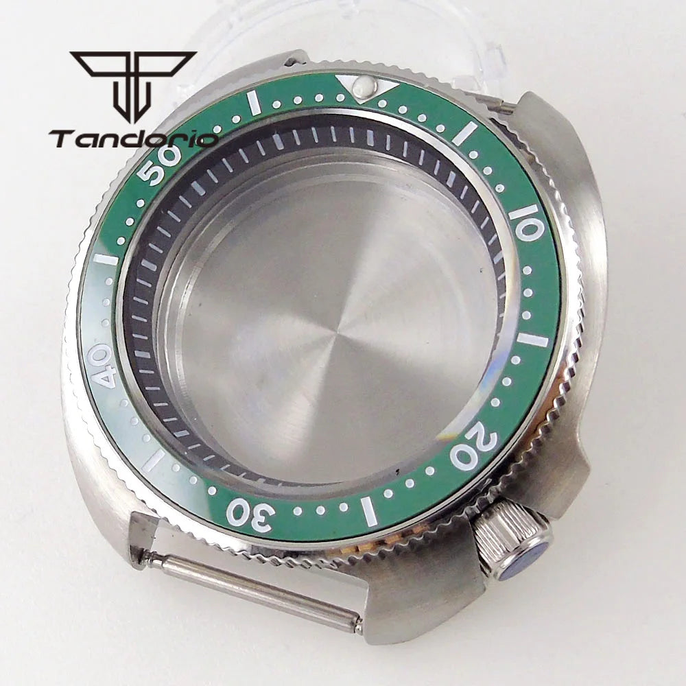 44mm Captain Willard Watch Case Stainless Steel Brushed Turtle Abalone 6105 Watch Case 20BAR Sapphire Glass Ceramic Rotating Bezel Fit NH34 NH35 NH36 ETA2824 PT5000 Movt