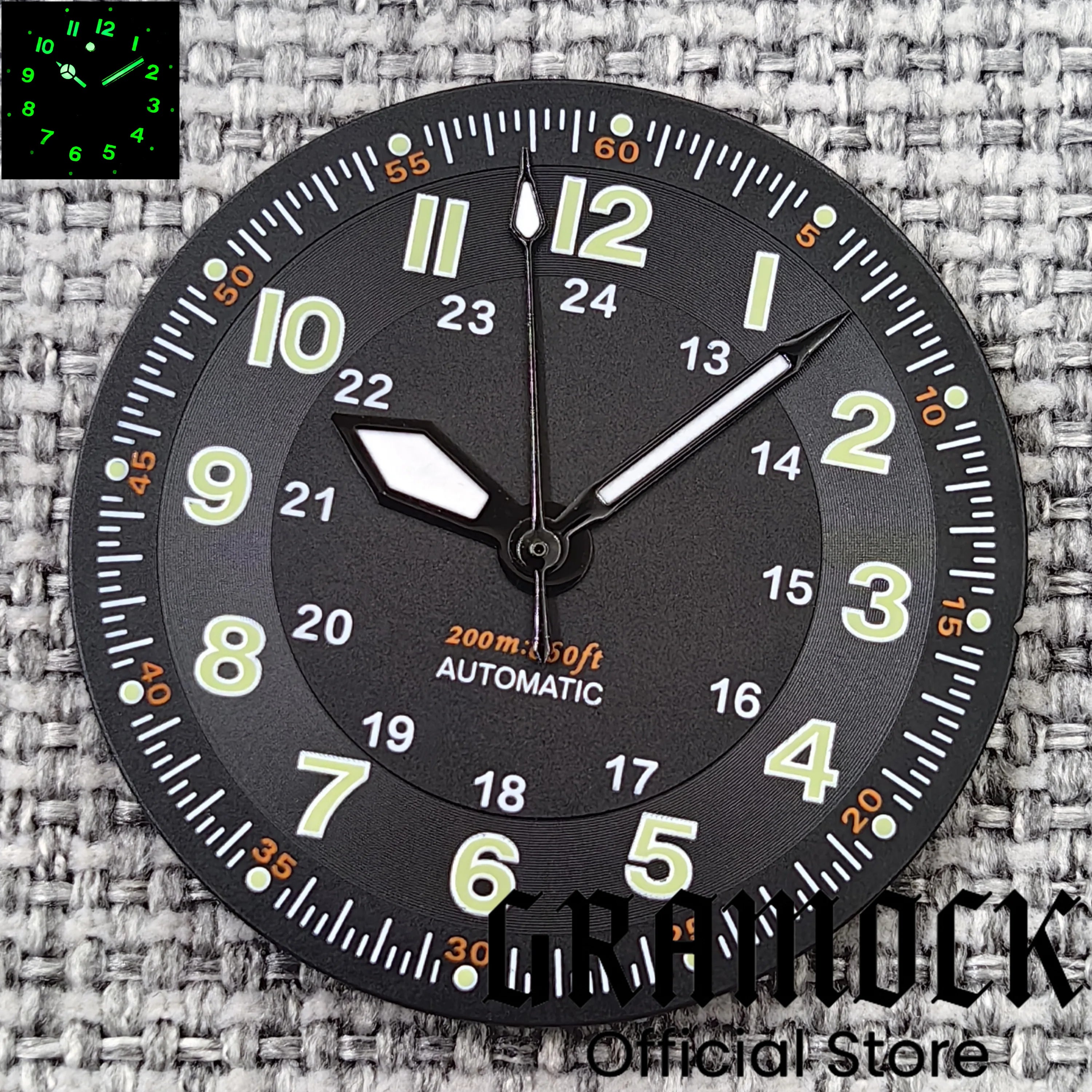 Gramock Classics Sterile 29mm Pilot Black Watch Dial Part for NH35/36 ETA PT5000 Miyota Mingzhu DG ST2130 Movement Part Hand Set