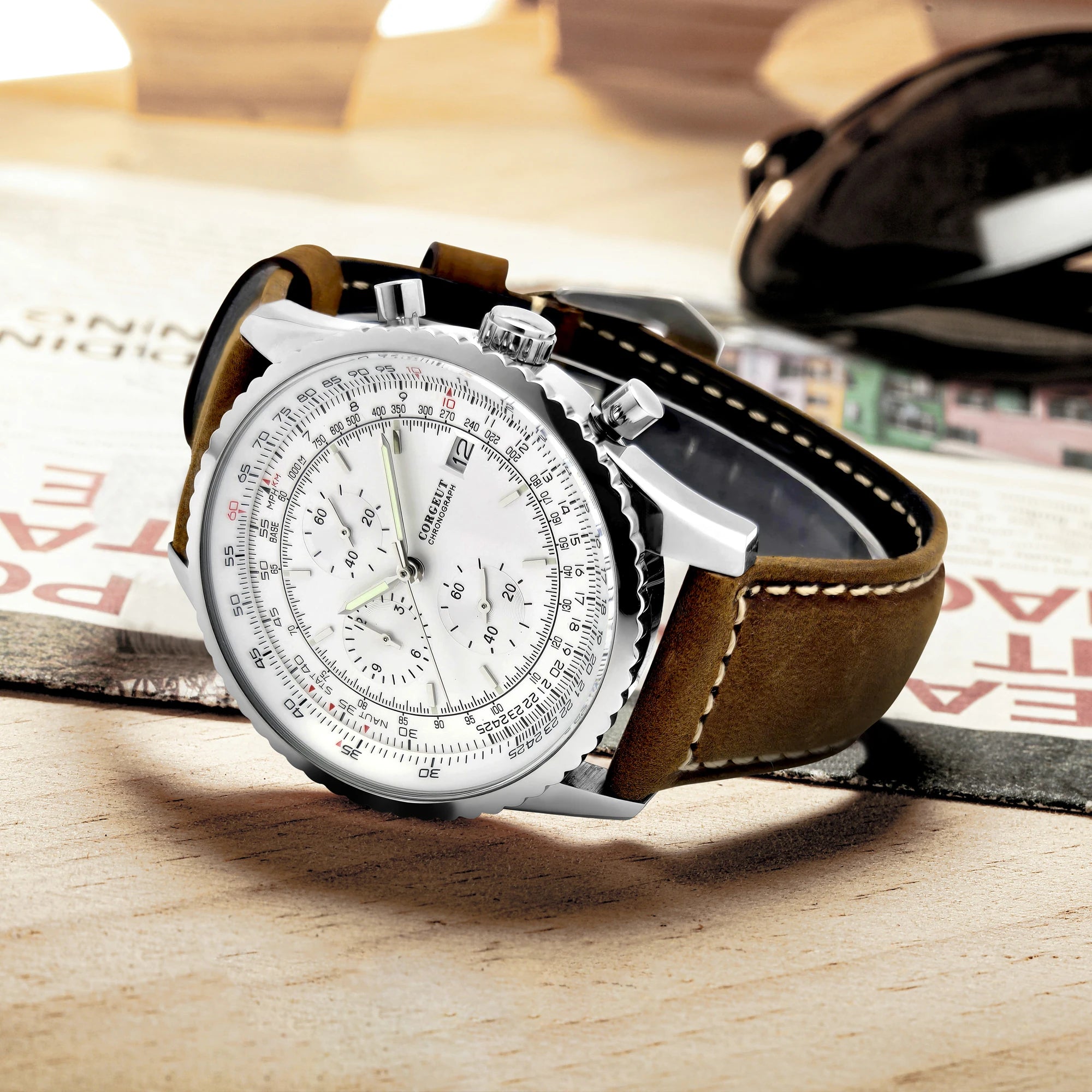 Air Chronograph Watch Corgeut 9001 VK67 Quartz Stainless Steel Watch 45mm 10Bar Luminous