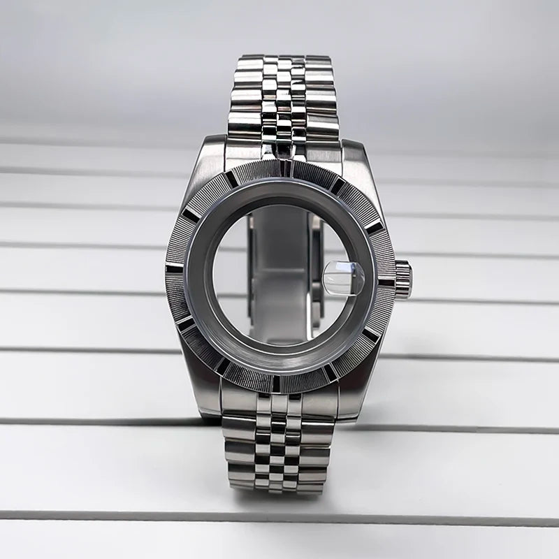 NH35 Case 39mm 316L Stainless Steel Sapphire Glass Striped Bezel for NH35 NH36 NH34,NH38,NH39 etc NHMovement SK Mod Replacement Parts