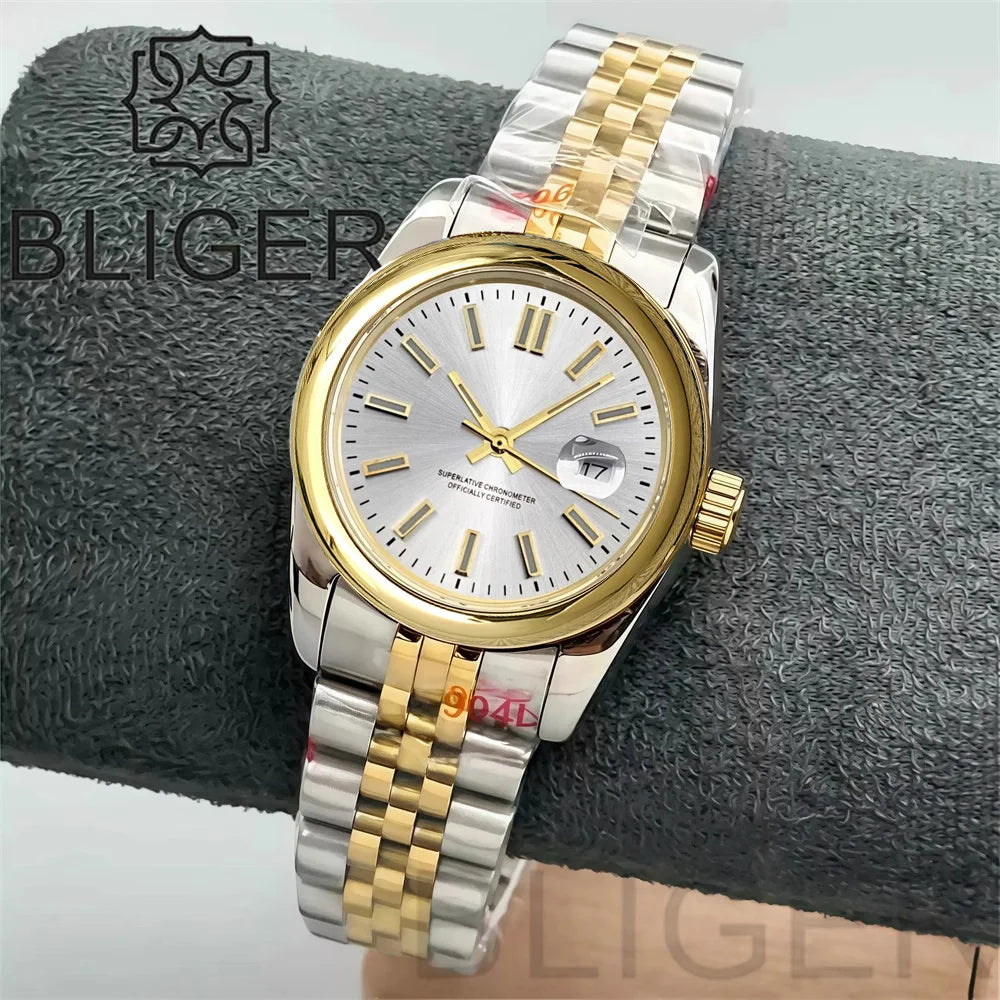 31mm Women's Watch BLIGER Two Tone Gold Case Sapphire Japan NH05 Movement 10ATM