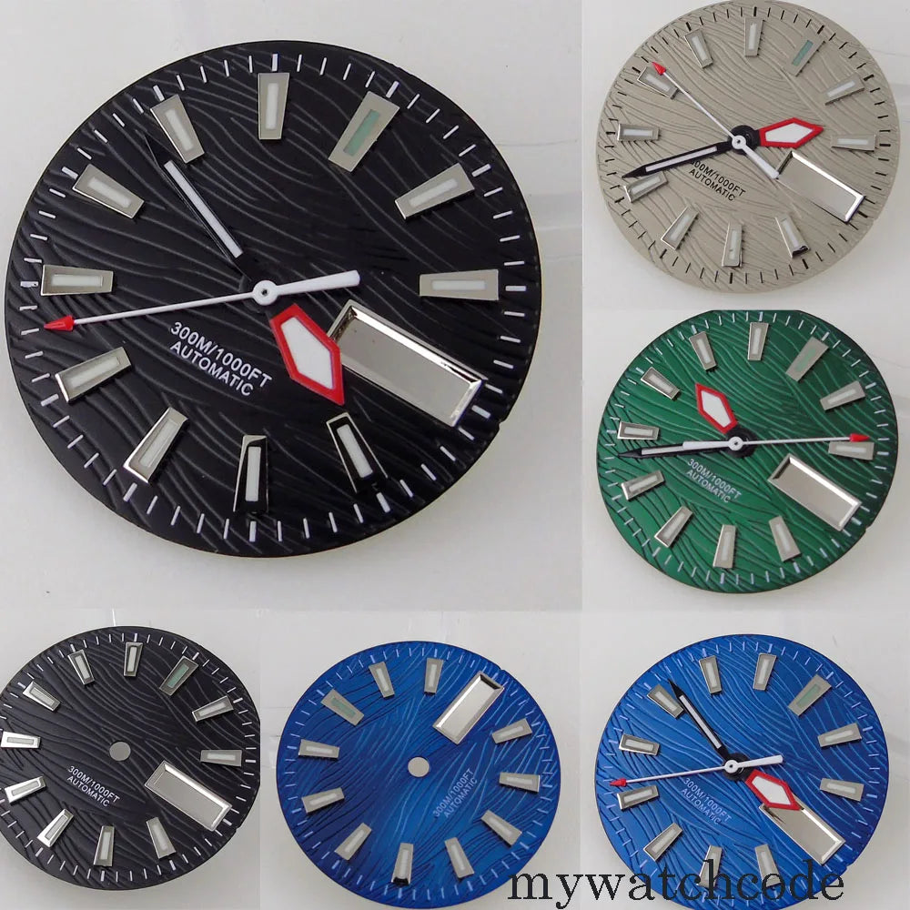 29mm Sterile Black Green Blue Grey Watch Dial Date Day Window Fit NH36A Movement Luminous Hands High Quality Parts