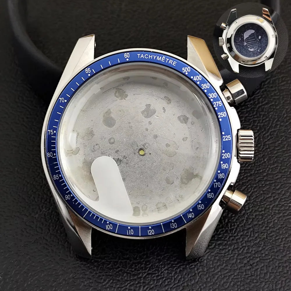 40mm Speedmaster Watch Case Stainless Steel For VK63 VK64 Chronograph Quartz Movement Mineral Moon Foorprint Sterile Caseback