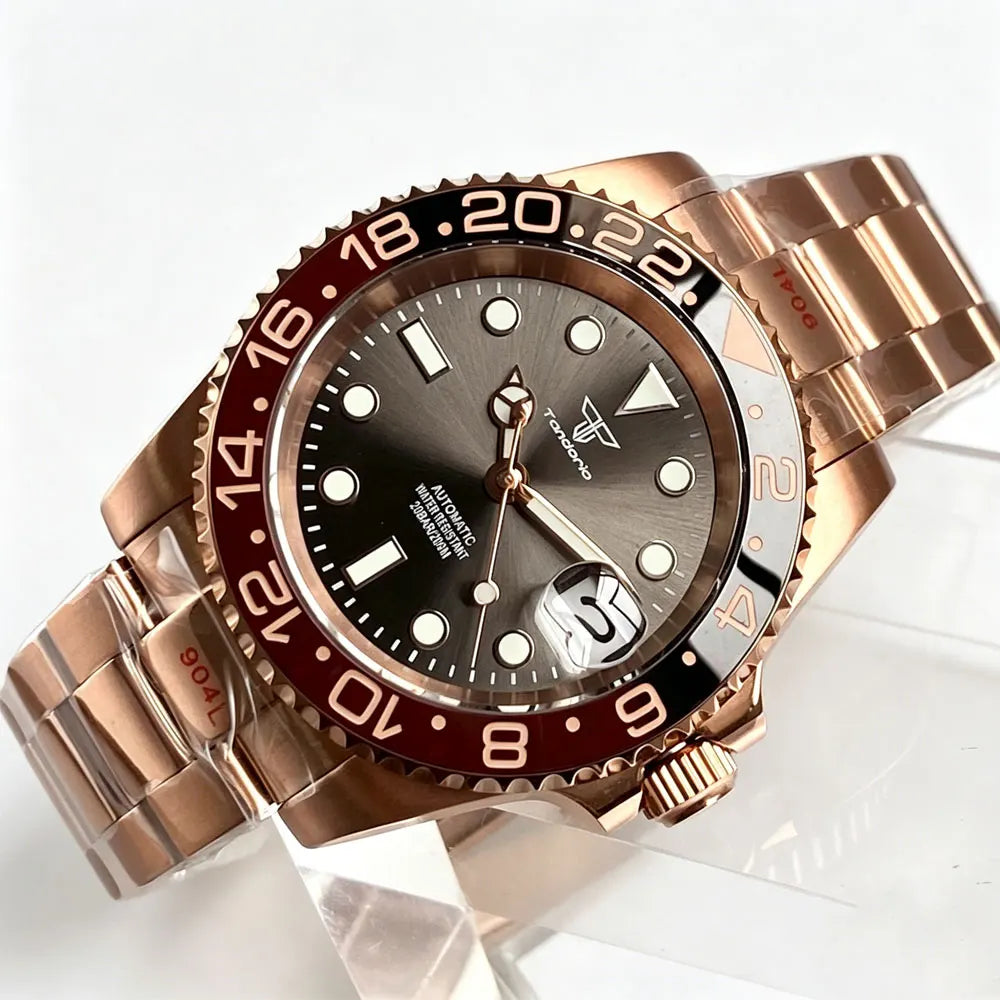 40mm Rose Gold Sub Watch with GMT Bezel Tandorio TD015R Miyota 8215/pt5000 20ATM Sapphire
