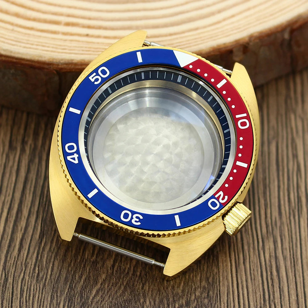 41mm Gold PVD Captain Willard Watch Case Domed Sapphire Tuna Turtle for Seiko MOD NH35 NH36 NH34 4R36 Movts Abalone Screw Crown
