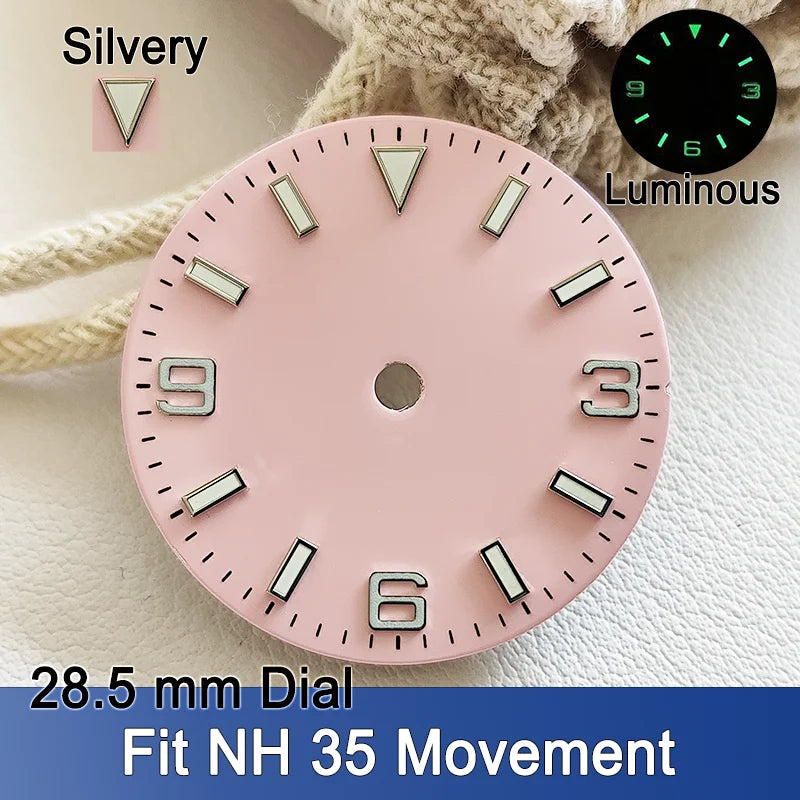 Explorer Watch Dial 28.5mm Smooth Dials Fit For NH35 Movement Explorer 3-6-9 design Wristwatches Dial Accessory Parts Replacement Green Luminous