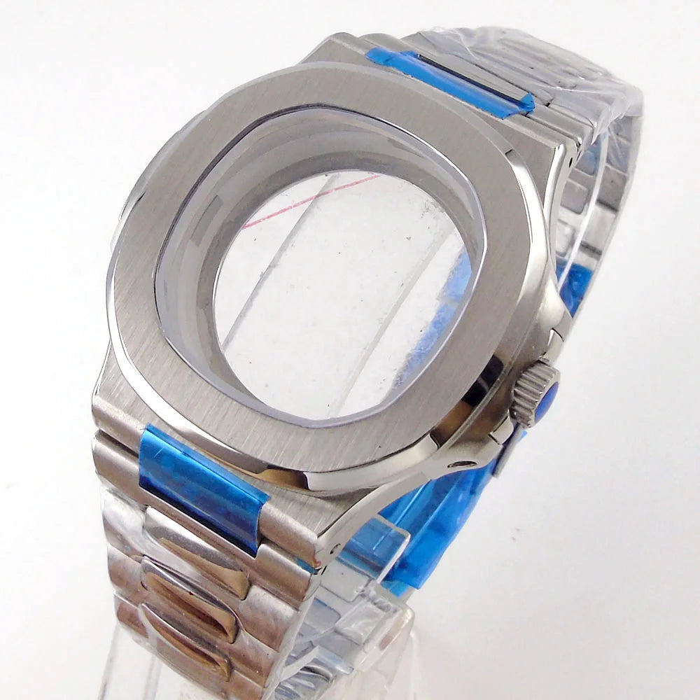 Square Watch Case fit for Philippe Nautilus 40mm Japan NH35A NH34 NH70 Movement Sapphire Glass Watch Parts