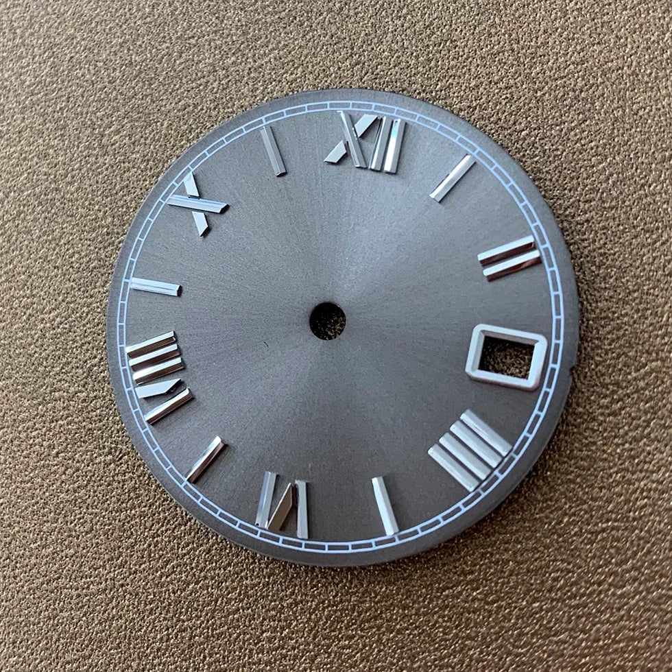 28.5mm Roman Scale Watch Dial Real Nail Modified Replacement Watch Faces with Single Calendar Window for NH35/NH36/4R Movement