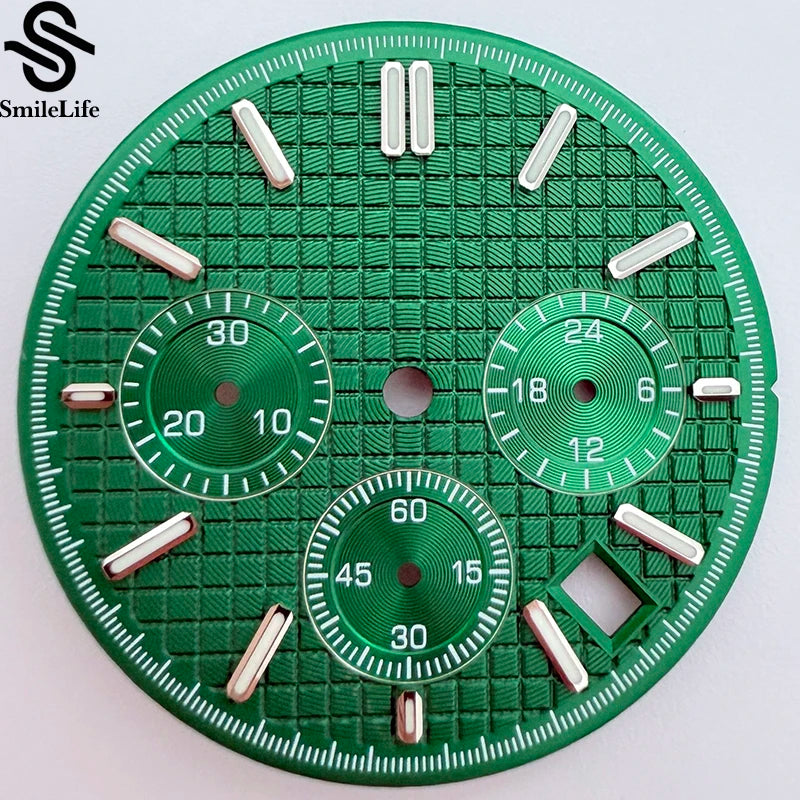 31.8mm Royal Oak Dial Green Luminous Chronograph Dial Suitable Fit VK63 Quartz Movement modified Watch Parts Accessory 3 Eyes