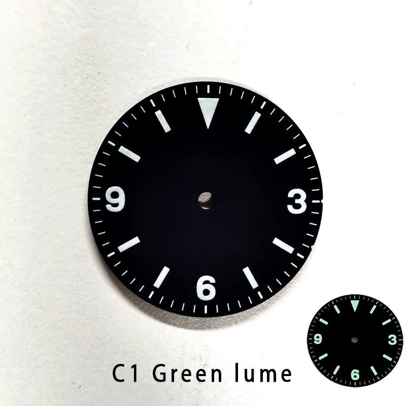 Explore Watch Dial Retro Matte Black Dial 369 Watch Face BGW9 C3 Lume Watch Mod NH35 Movement 28.5mm NH34Gmt Custom Logo and Text