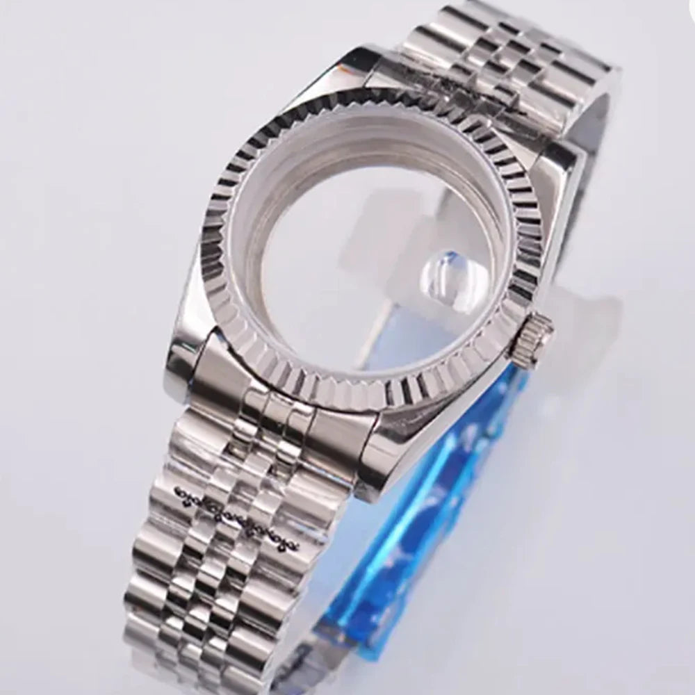 Silver / Black Fluted Watch case Luxury 36mm/39mm Sapphire watch case Two Tone case 10BARS fit NH35 NH36 NH34 ETA2824 2836 Miyota8215 PT5000 DG2813 3804 movement