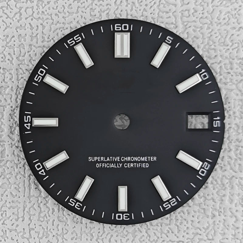 28.5mm double bar date window Watch Dial With Watch Hands Date Just Luminous Sunray Fit NH35 NH36 Watch Faces Automatic Movement