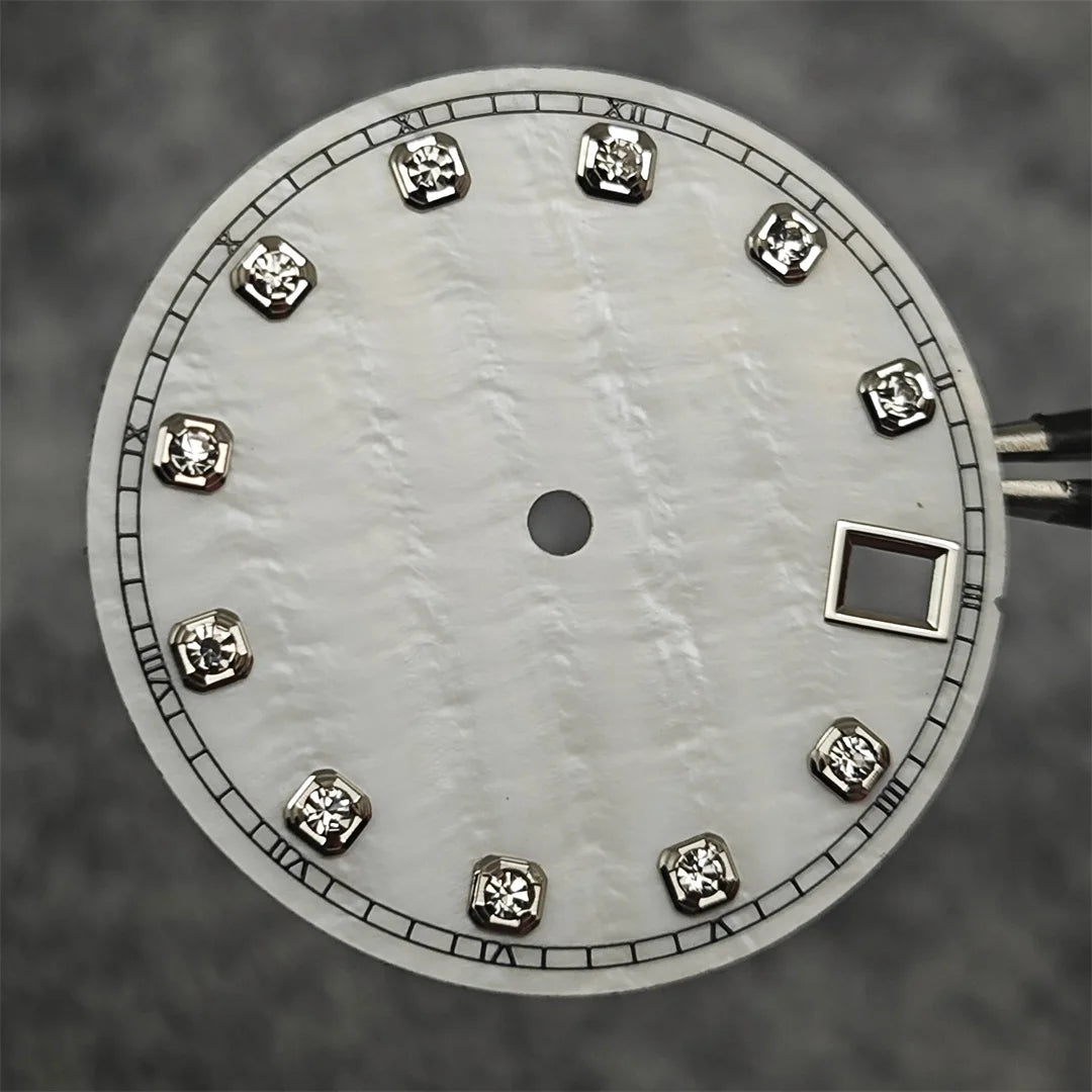 NH35 Watch Dial Watch Hands 28.5mm Diamond Inlaid Shell of Pearl Pattern Surface Watch Accessories for NH35/NH36 Movement