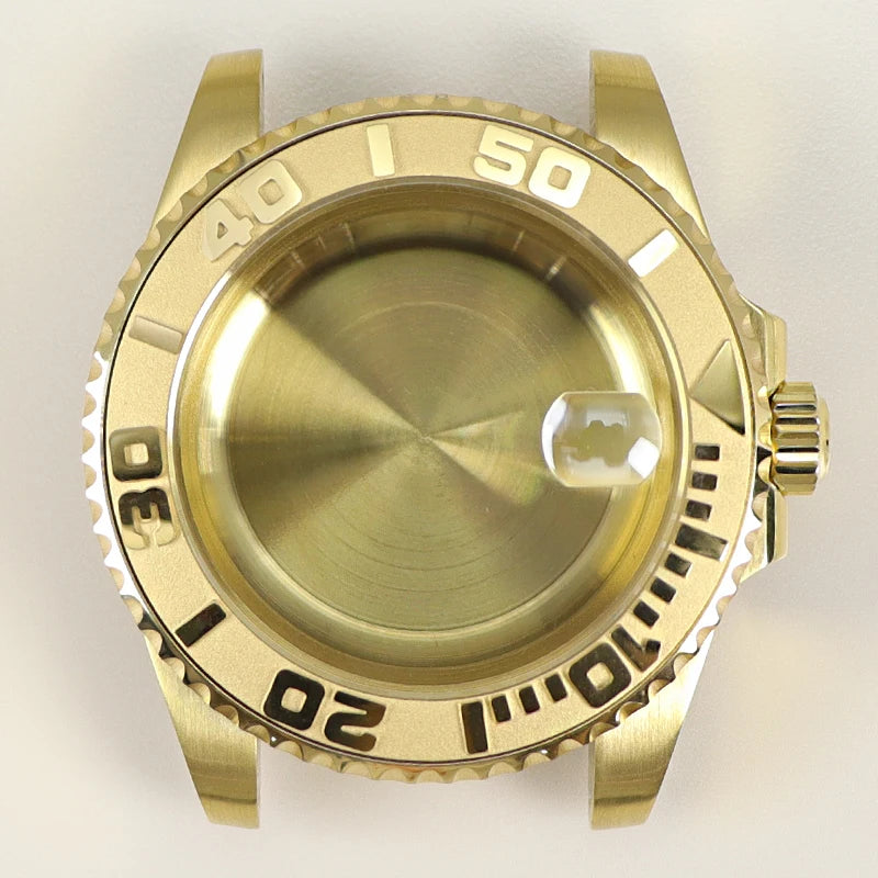 40MM PVD Gold Submariner Watch Case GMT Yacht Master Polish Strap Sapphire Glass For NH35 NH36 NH34 NH38 Miyota 8215 Eta 2824 GMT SUB Yacht 20ATM waterproof