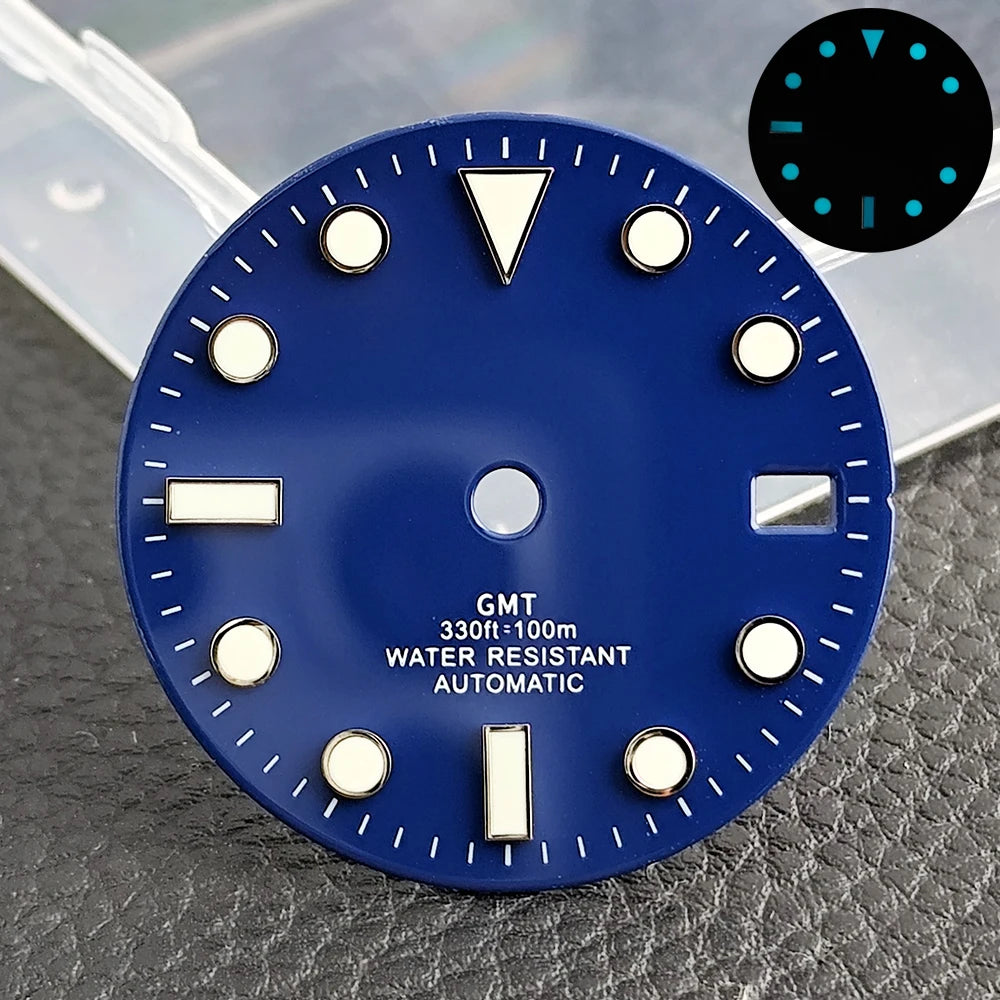 28.5mm blue lume NH35 NH34 Dial Single Calendar Submariner style with Hands Watches accessory